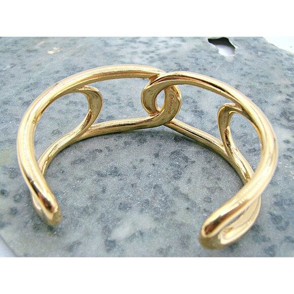 Napier Interlinking Oval Link Open Cuff Gold Bangle Bracelet Modernist Statement - Picture 6 of 8